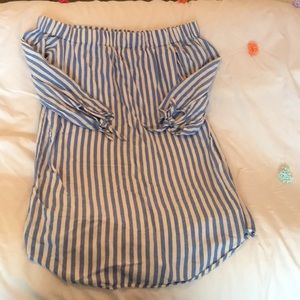 Off shoulder blue and white striped dress